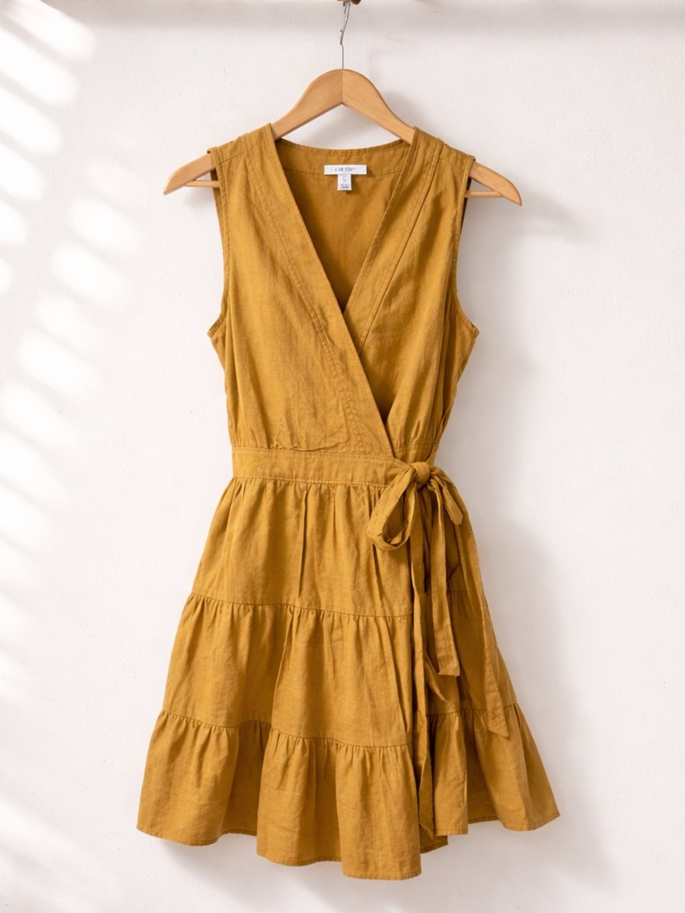 Nine West Bronze Gold Sleeveless Wrap Tiered Dress